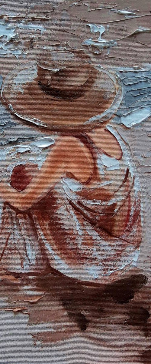 " EVENING ... " SUN SKY SEA SAND liGHt  ORIGINAL OIL PAINTING, GIFT, PALETTE KNIFE by Monika Luniak