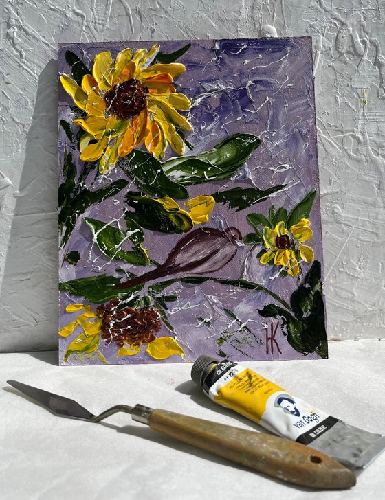 Sunflowers Sparrow painting