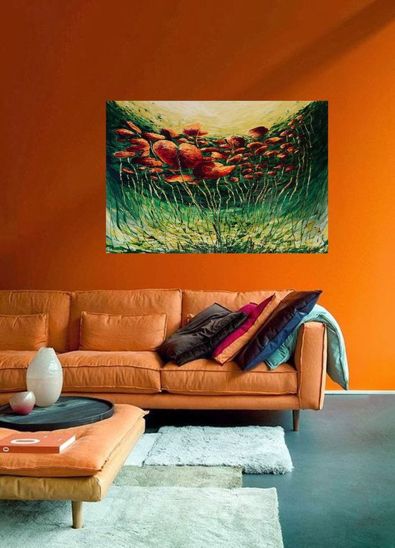 The Underworld Dances - Large Water lily Pond   Palette Knife Decor  Painting