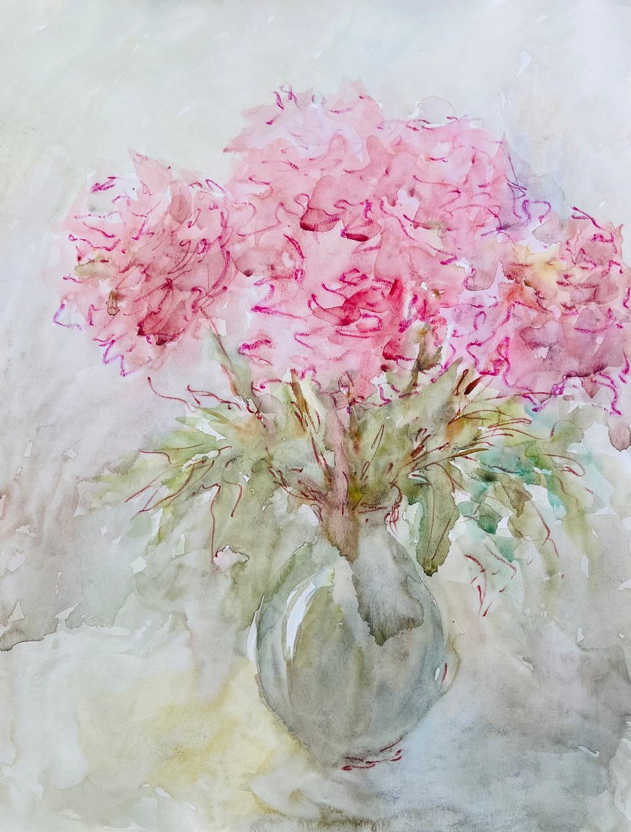 Impressionistic Watercolour , Big Pink Peonies 19,6X25,6 In By Elena Klyan, 20 X 26, Artwork For Sale On Artfinder