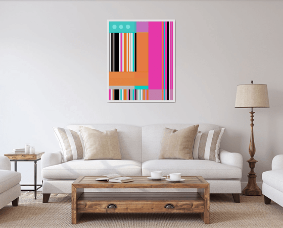 Abstraction artwork multi-colored orang yellow white pink blue black