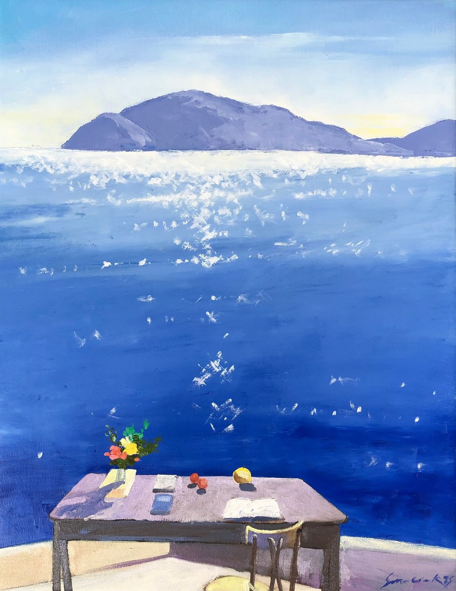 Impressionistic Landscape Oil Painting By Volodymyr Smoliak, 18 X 23", Mediterranean Summer, Original Artwork