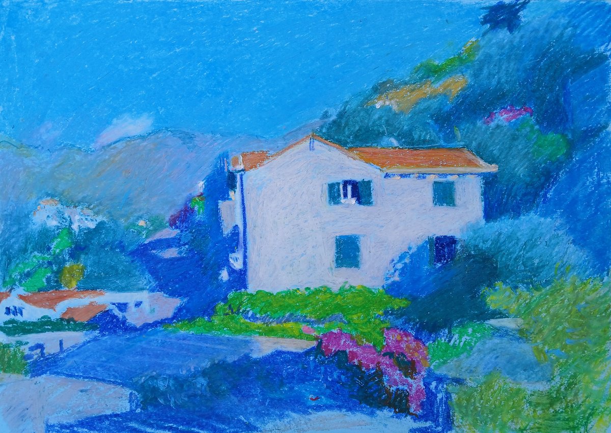 Impressionistic Landscape Pastel Drawing By Vasyl Koval, 16 X 12", Morning In Croatia, Original Artwork