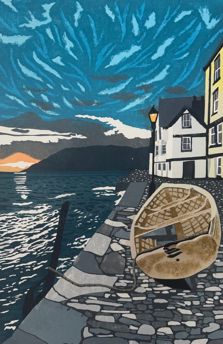 Impressionistic Landscape Linocut By Joanne Spencer, 16 X 24, Bayards Cove, Original Artwork