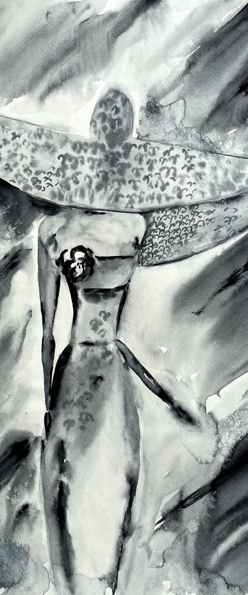 Woman in Hat original watercolor painting by Halyna Kirichenko