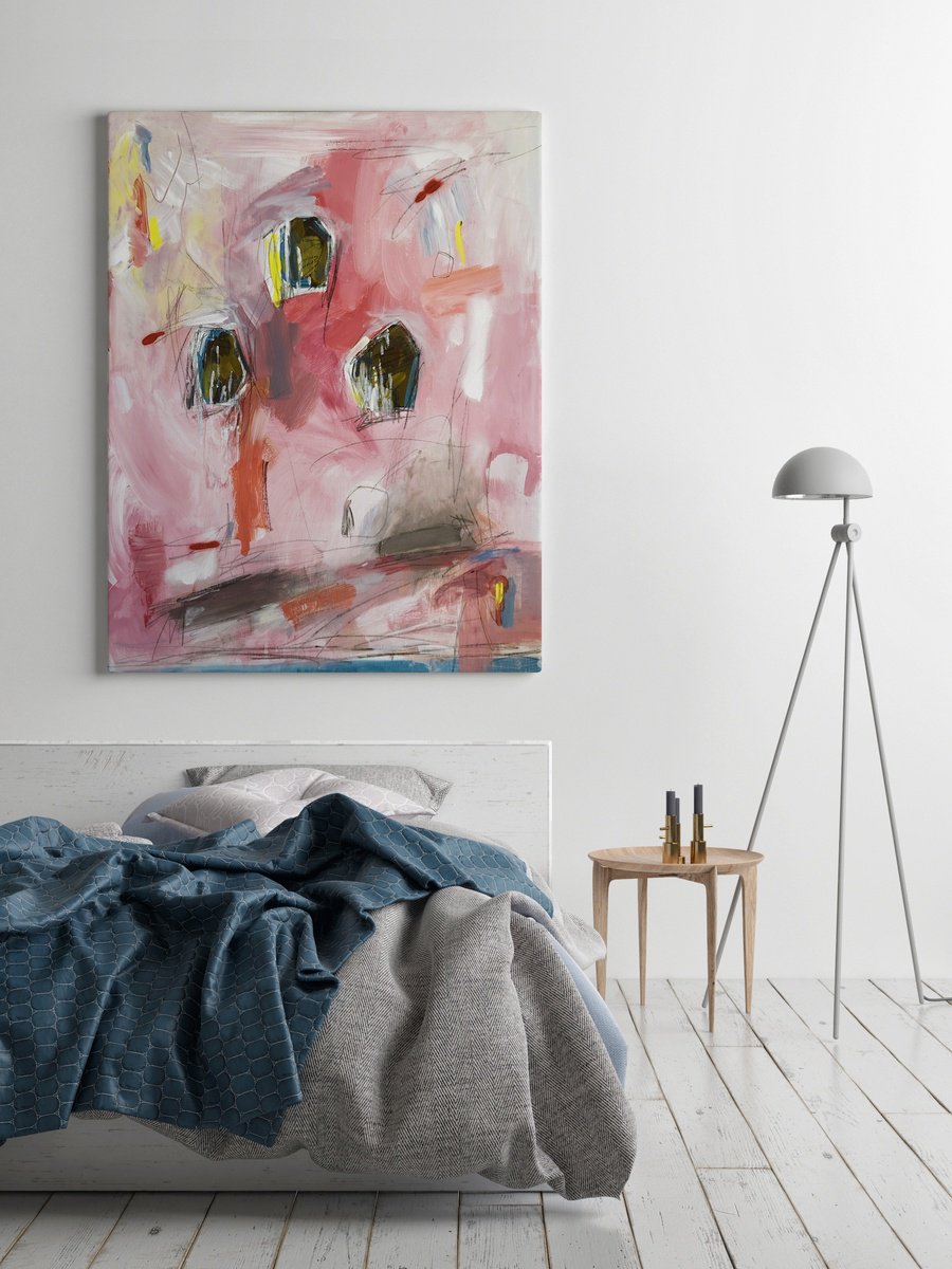 Abstract Acrylic Painting By Evgenia Makarova, 28 X 35, Raw Pink, Original Artwork