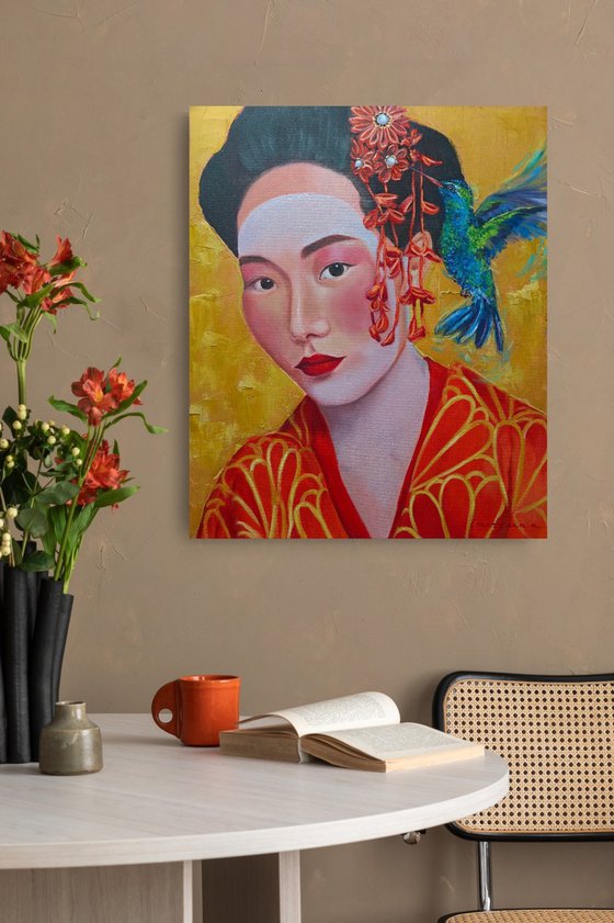 Geisha with hummingbird 2