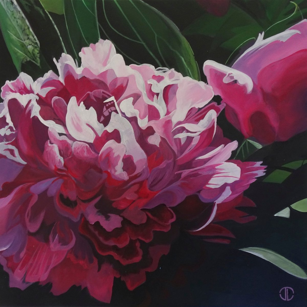 Impressionistic Botanical Acrylic Painting By Joseph Lynch, 20 X 20, Mums Peonie Rose, Original Artwork