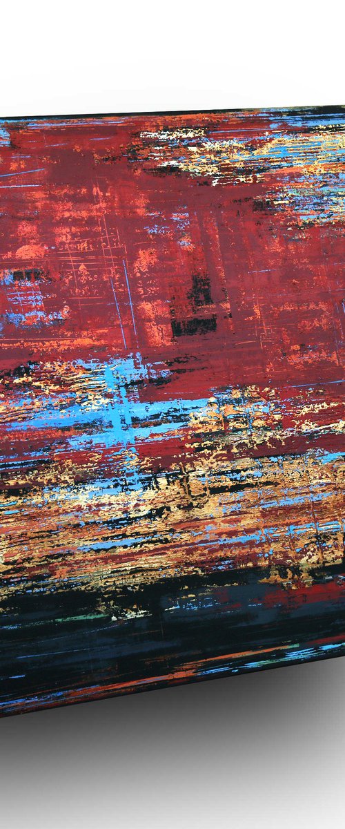 SPANISH NIGHTS - 120 x 120 CM - TEXTURED ACRYLIC PAINTING ON CANVAS * RED * GOLD by Inez Froehlich