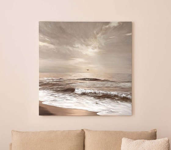 "Seaside 2" Grey beige sea oil art