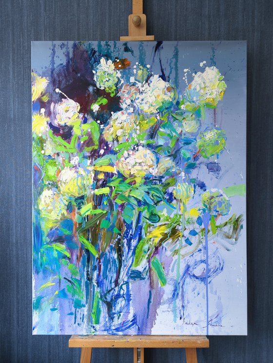 Hydrangea on blue