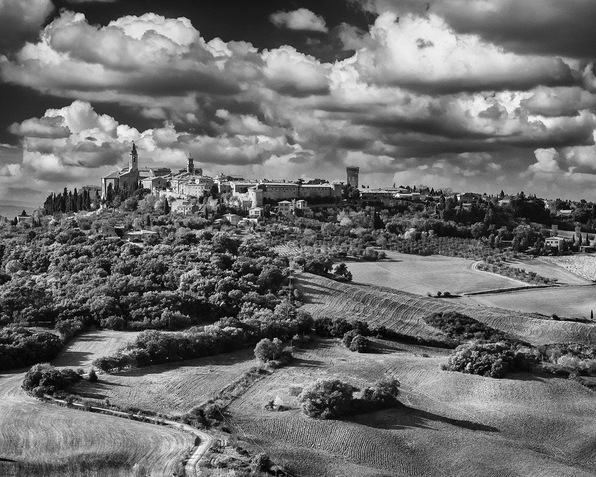 Photorealistic Landscape Photograph By Peter Zelei, 31 X 26", Pienza Noir, Original Artwork