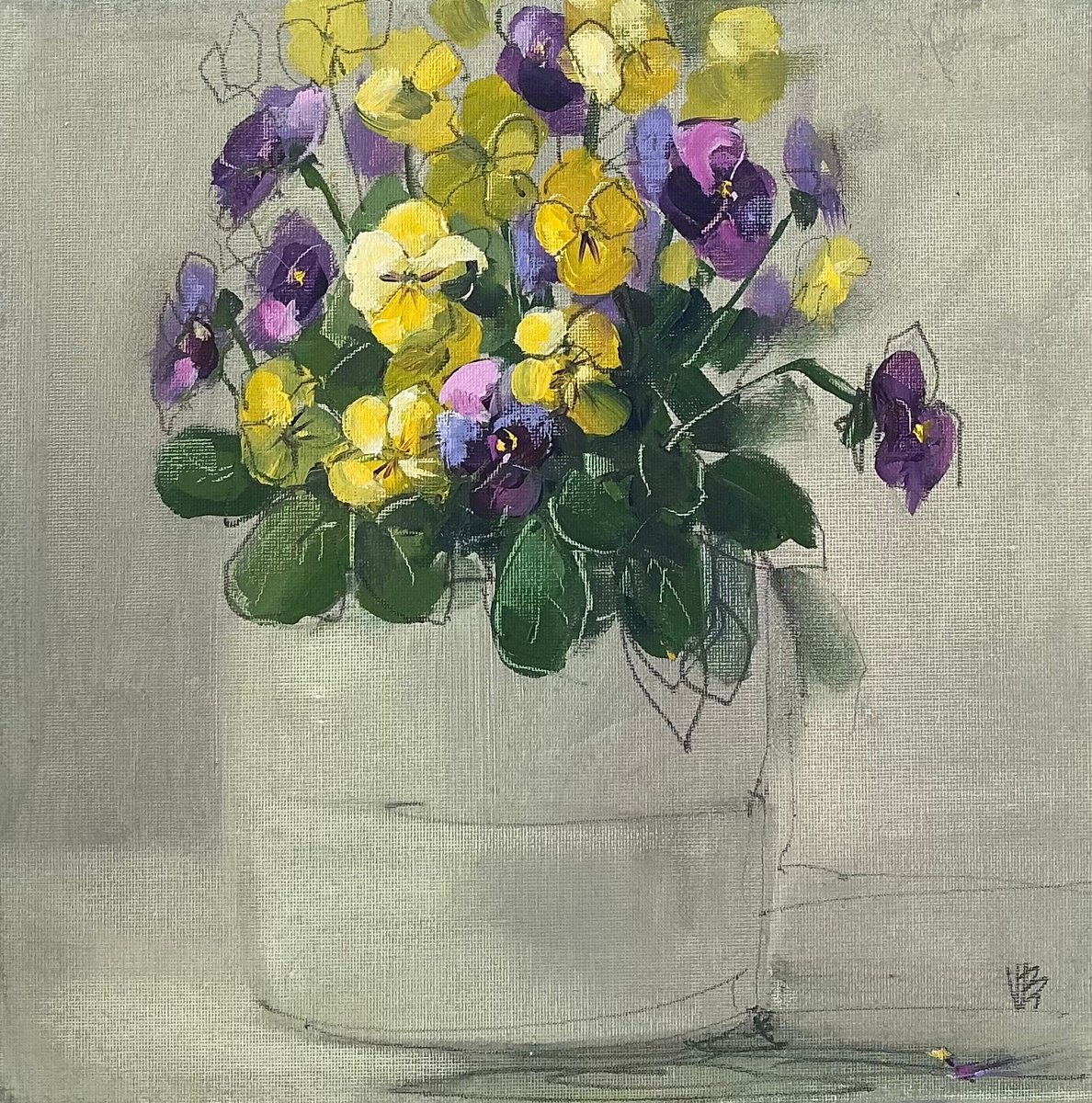 Expressive Oil Painting , Pansies Bouquet By Volha Belevets, 12 X 12, Artwork For Sale On Artfinder