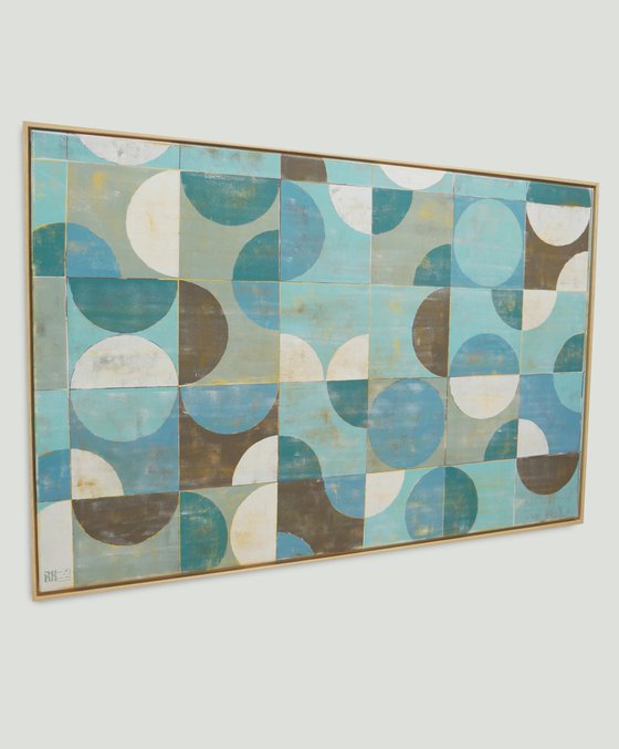 Traffic Square Blue - Incl Frame - Vintage Style Painting - 145x95 cm - 34S