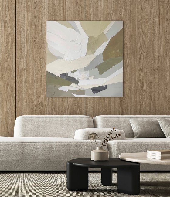 "Aura 3" Beige olive green abstract art