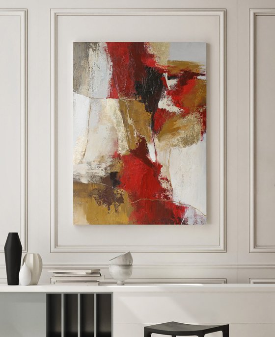 "Tango" Red gold burgundy abstract art