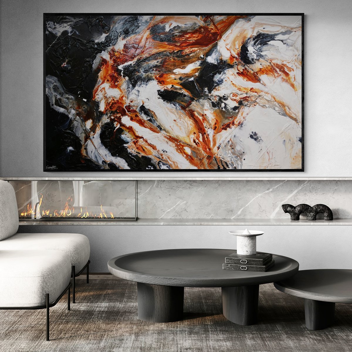 Peppered Oxide 250cm x 150cm White Black Oxide Abstract Art by Franko