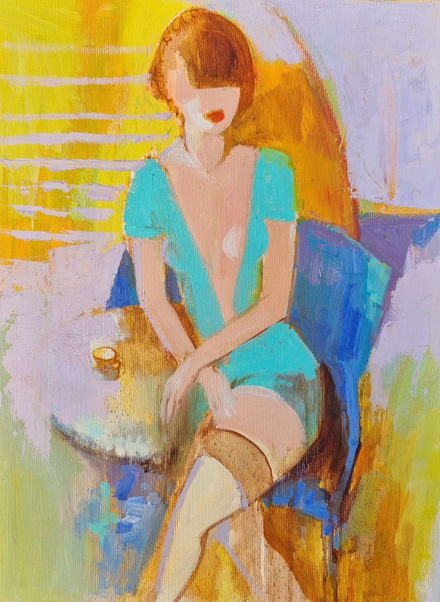 Impressionistic Portrait Oil Painting By Victoria Cozmolici, 12 X 16", Coffee, Original Artwork