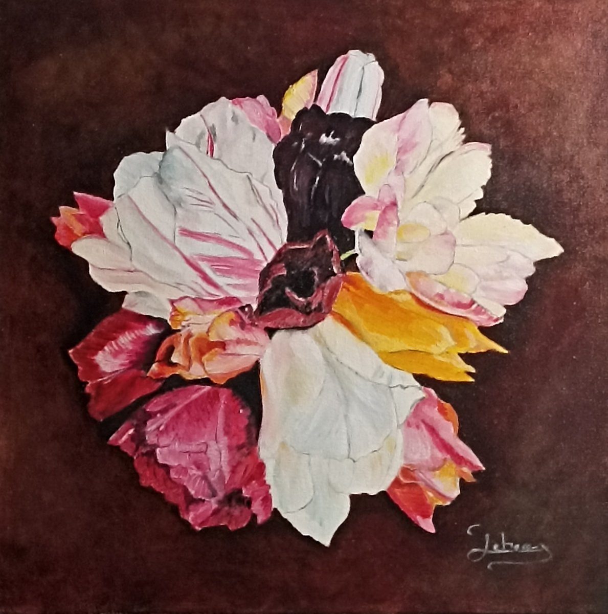 Impressionistic Botanical Oil Painting By Isabelle Lucas, 16 X 16, Tulips 19, Original Artwork