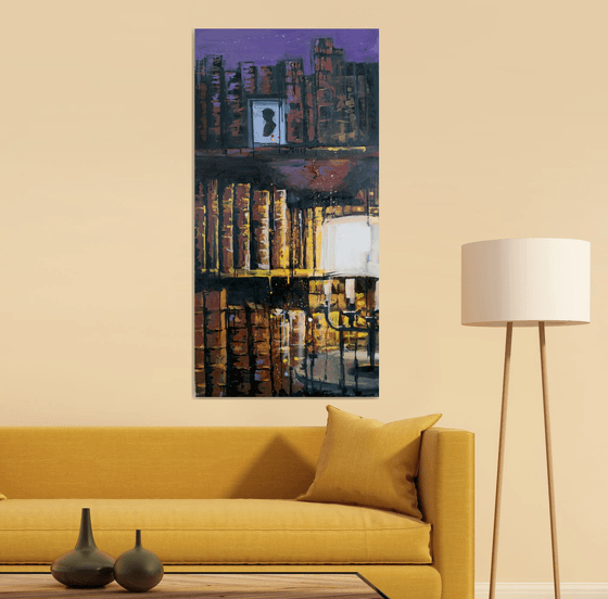 Portrait on a bookshelf