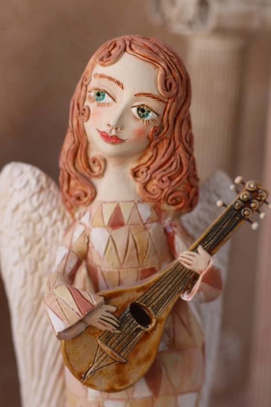 Angels song. Angel with mandoline. OOAK Sculpture