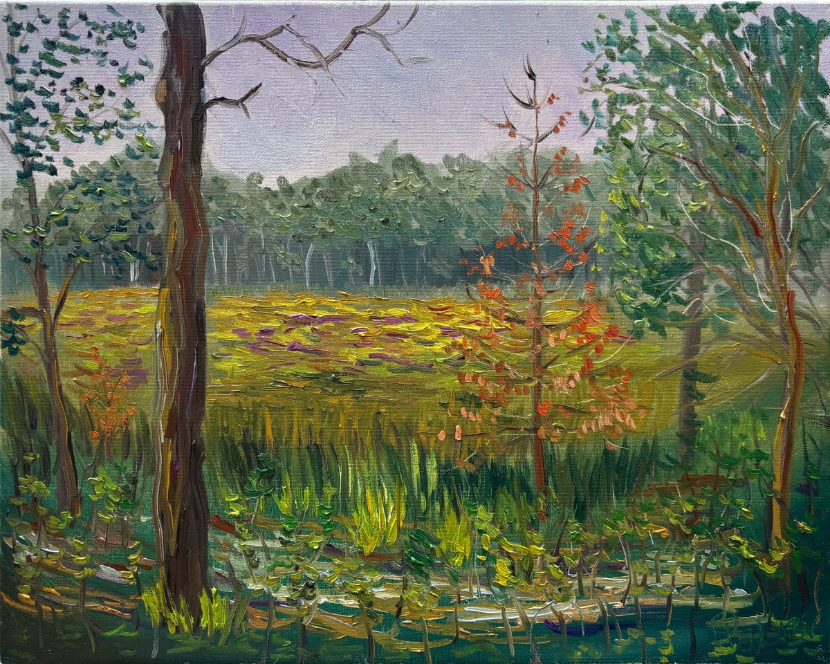 Impressionistic Landscape Oil Painting By Dmitry Fedorov, 20 X 16, Dutch Forest Clearing. Plein Air, Original Artwork