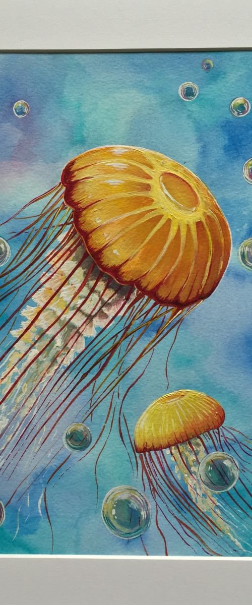 Under the Waves, Yellow Jellies by Karen Elaine  Evans