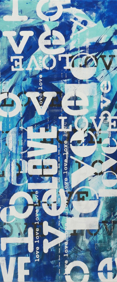 LOVE in blue - love letters - Typographic artwork - 90x115 cm - Ronald Hunter - 13D by Ronald Hunter