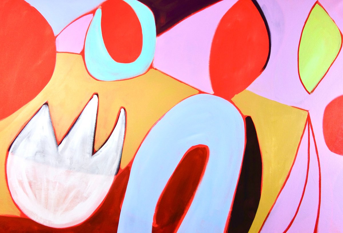 Organic Botanical Acrylic Painting By Michelle Louis, 60 X 40", White Tulip, Original Artwork