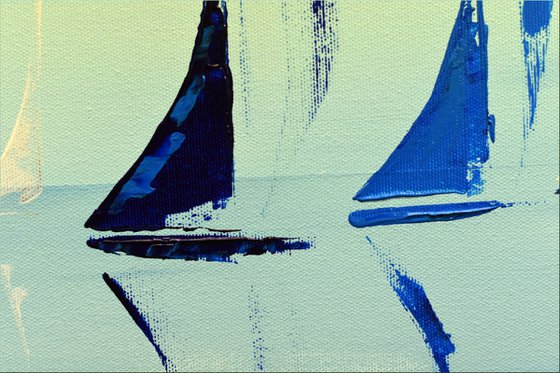 Around the World  acrylic abstract painting sailboat painting, stretched canvas wall art