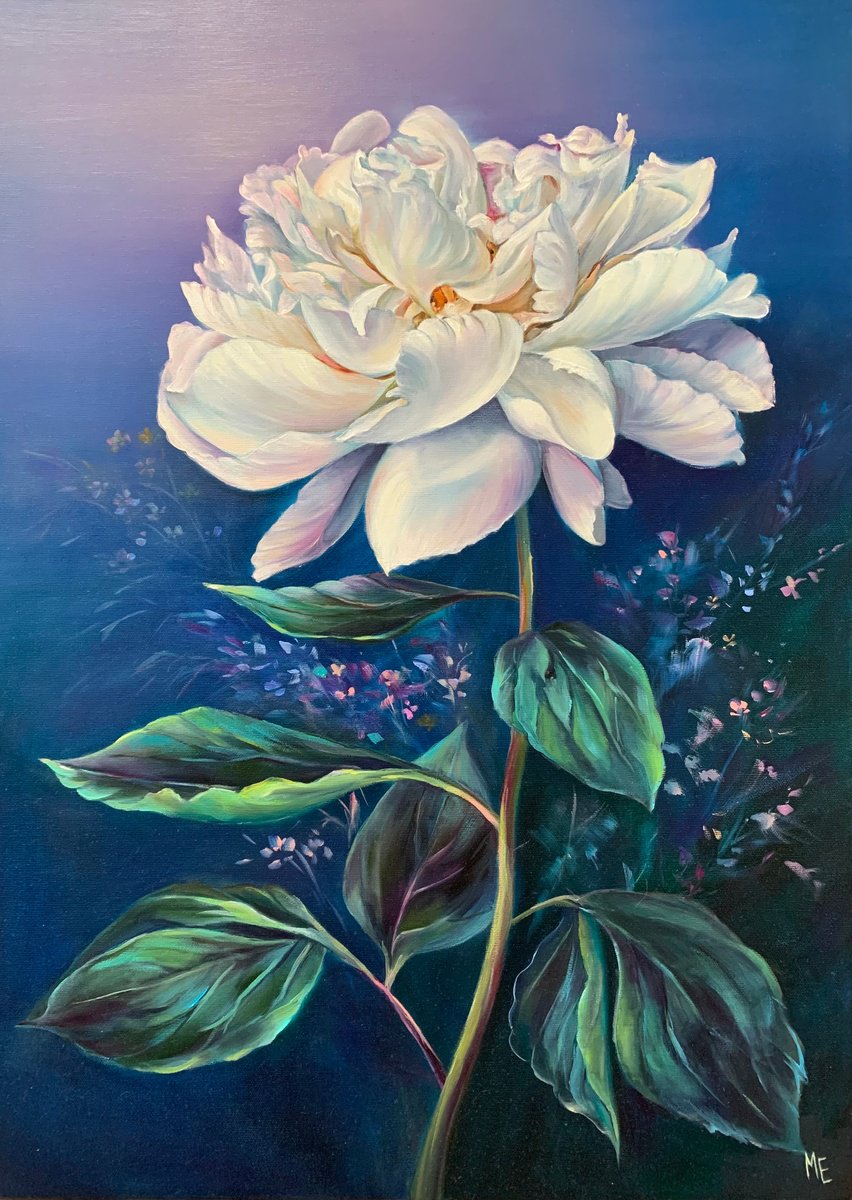 Impressionistic Botanical Oil Painting By Olena Hontar, 20 X 28", Peony, Original Artwork