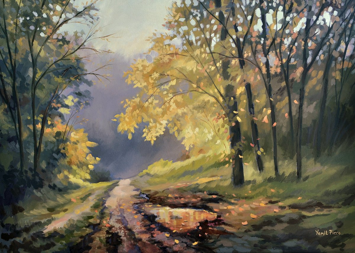 Impressionistic Landscape Oil Painting By Yamil Picco, 28 X 20", "Contraluz", Original Artwork