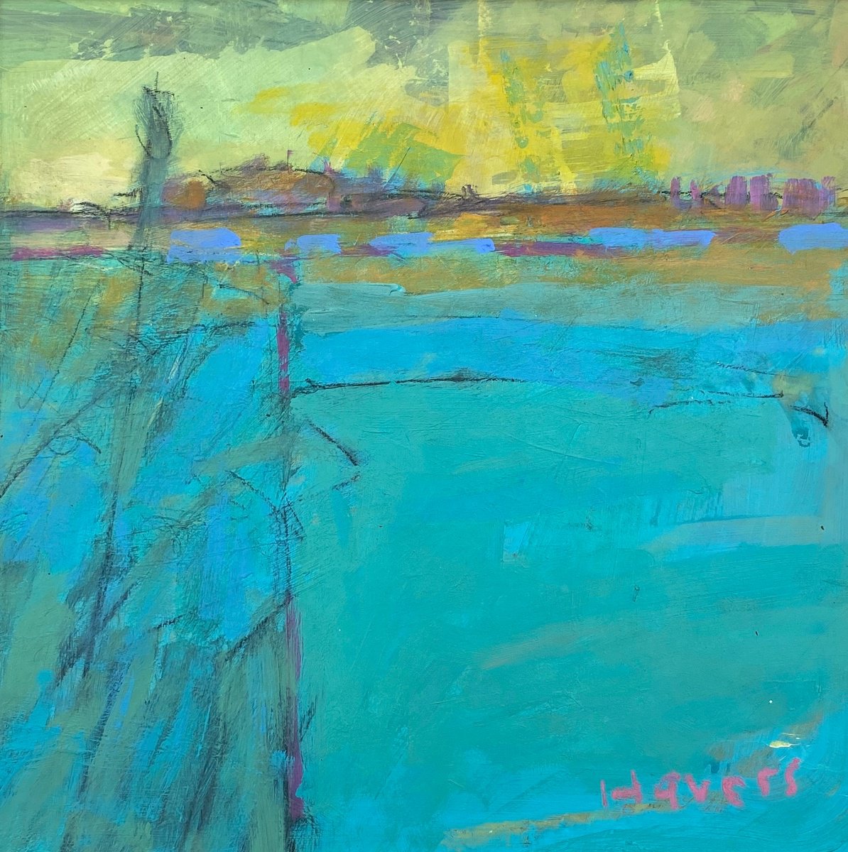 Abstract Landscape Acrylic Painting By Chrissie Havers, 17 X 17, Grace, Original Artwork
