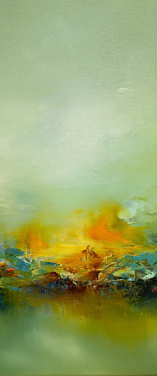 Enchanted Realm 31 | Abstract landscape oil painting framed by Kris Ancog