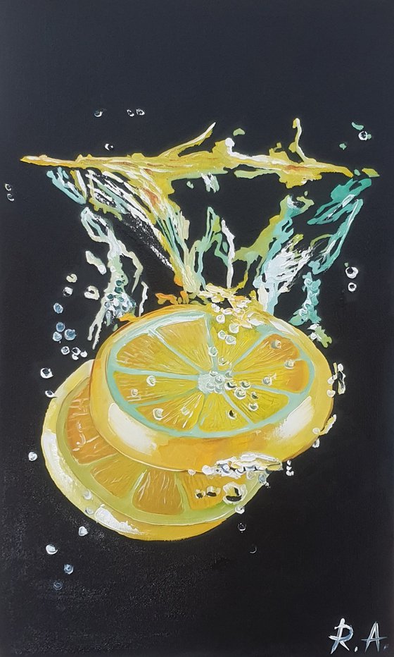 Lemons with water splash 30*50 cm