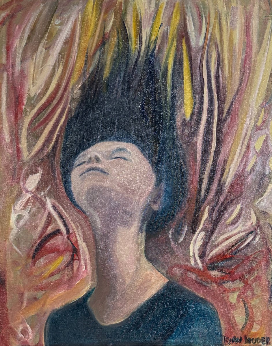 Expressive Portrait Oil Painting By Ryan Louder, 20 X 28", Flying Dream, Original Artwork