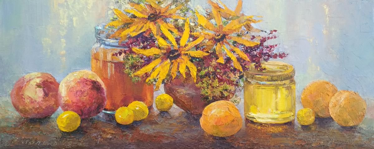 Sweet Summer / Still Life Fruits & Flowers By Olha Malko, 20 X 8, Artwork For Sale On Artfinder