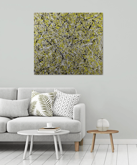 Extra large abstract artwork  (yellow black and white)