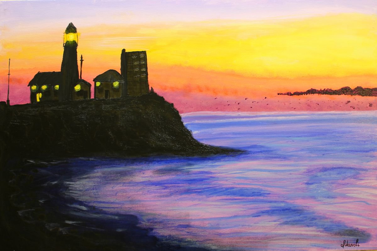 Lighthouse Sunset Ocean by Victoria Manoli