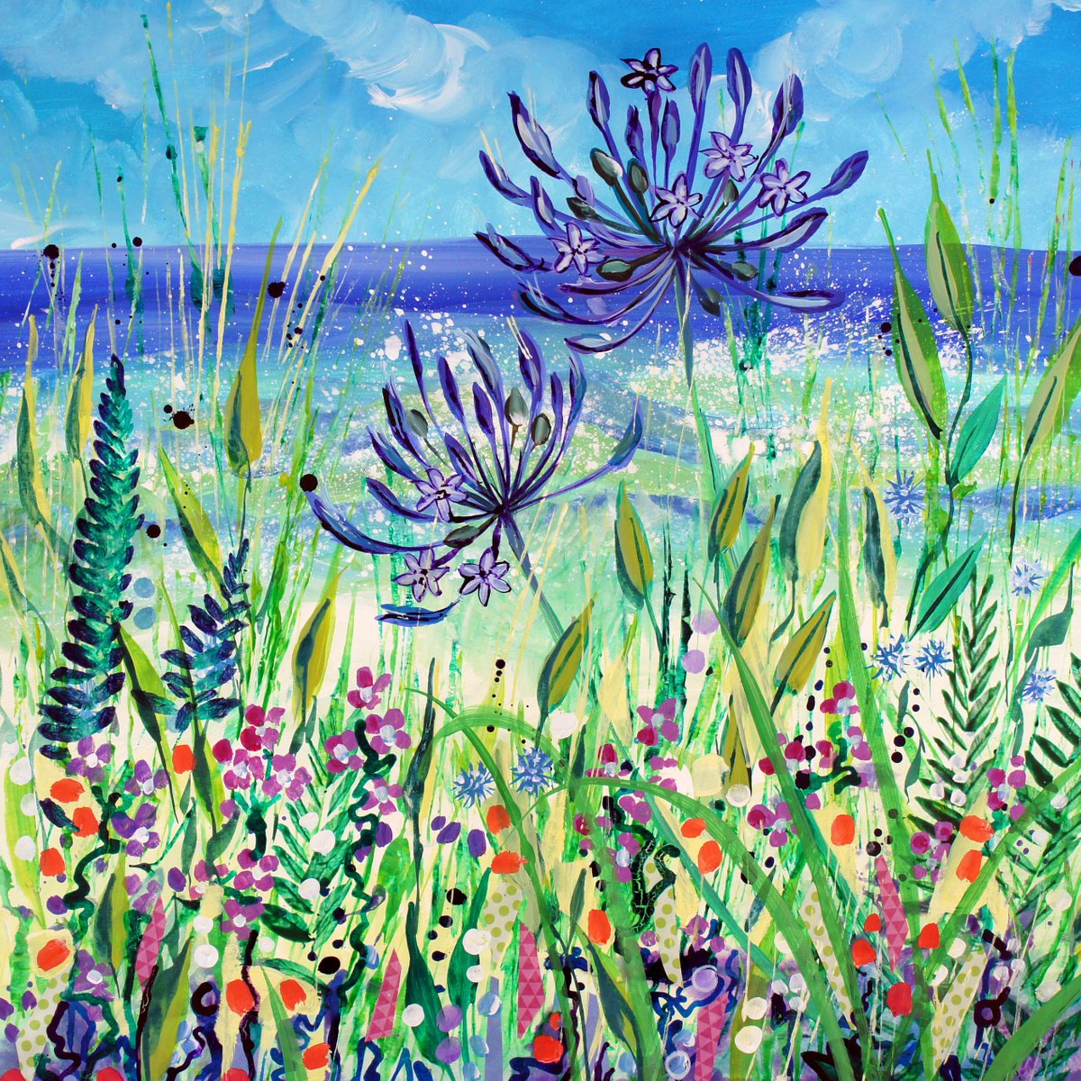 Pentle Beach with Agapanthus - Isles of Scilly by Julia Rigby