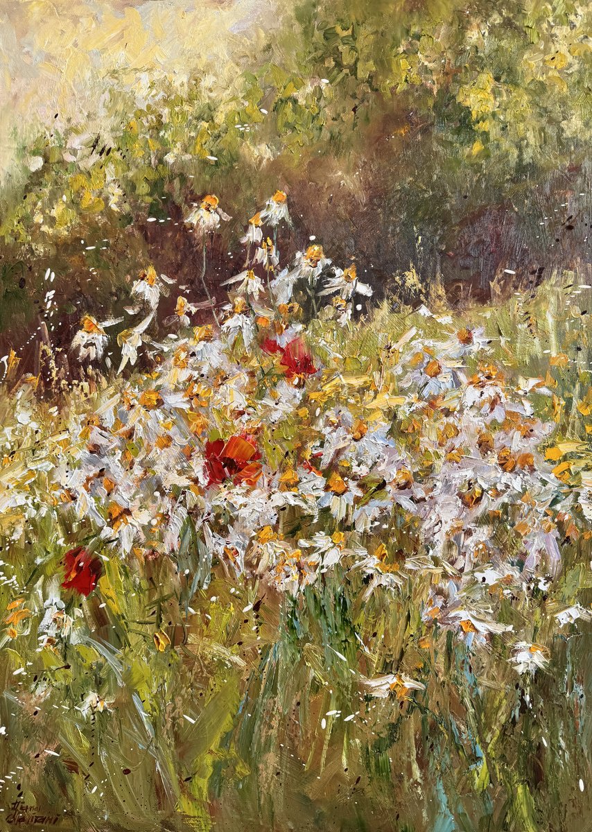 Impressionistic Botanical Oil Painting By Diana Malivani, 20 X 28, Summer, Original Artwork