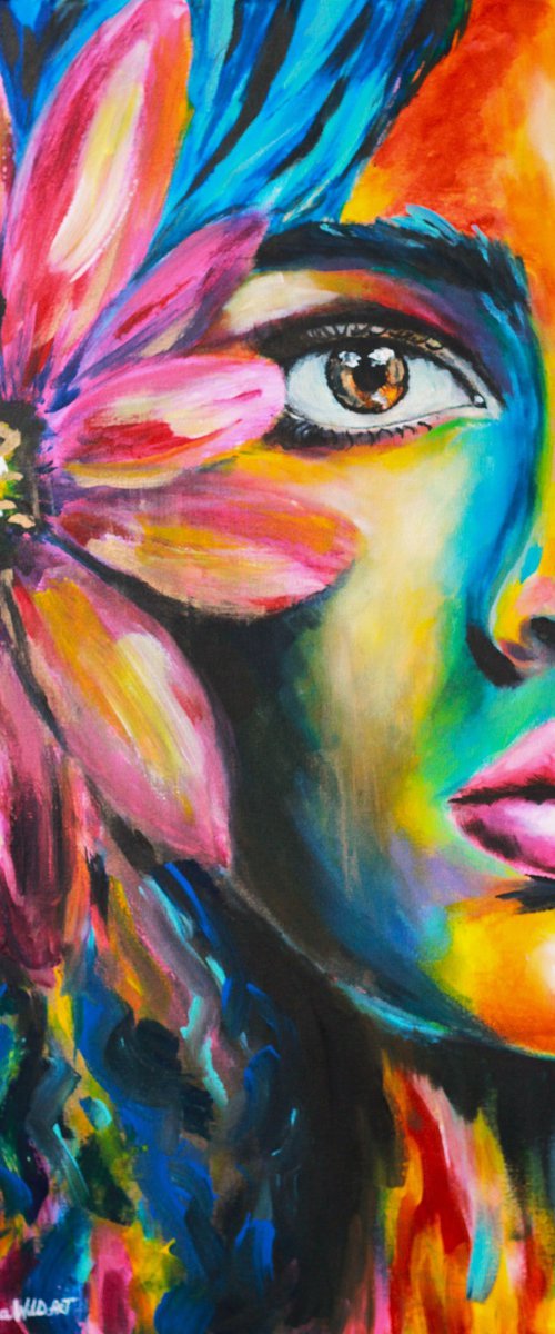 Radiant Soul - Floral Portrait Painting by Helga Wild