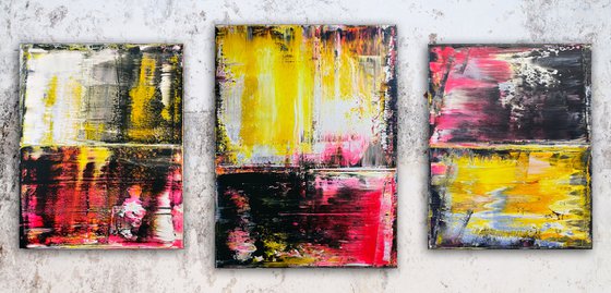 "Come Get Some" - FREE USA SHIPPING + Save As A Series - Original PMS Abstract Triptych Acrylic Paintings On Canvas - 50" x 24"