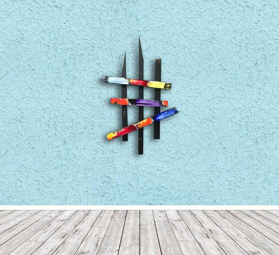 "Story Of My Life" - Original PMS Mixed Media Assemblage Sculptural Painting on Wood, - 16 x 25 inches