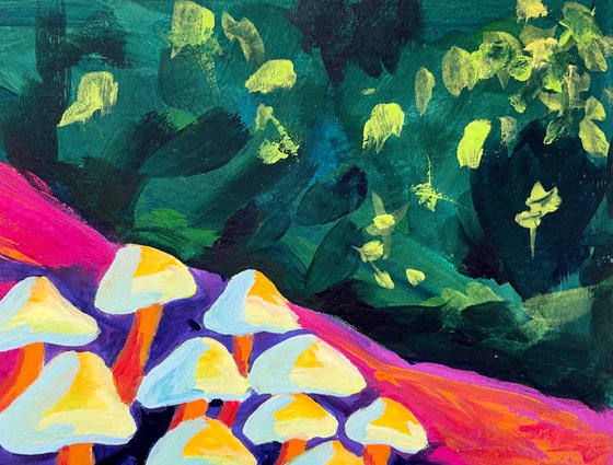 Magic Mushroom Painting, Trippy Draws, Original Gouache Painting, Trippy Wall Art, Psychedelic Room Decor