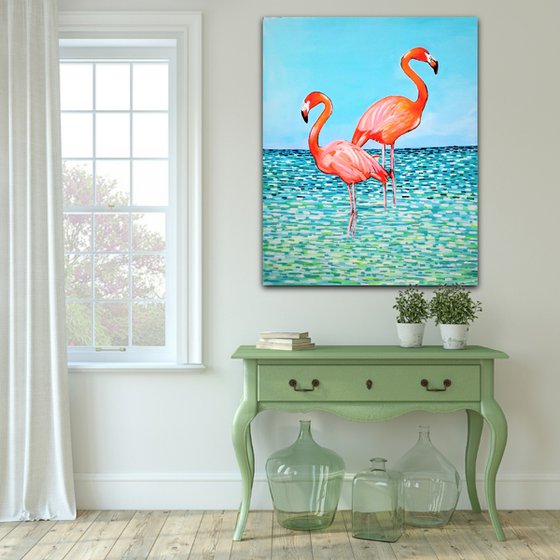 Flamingos  / 110 x 90 x 0.1 cm