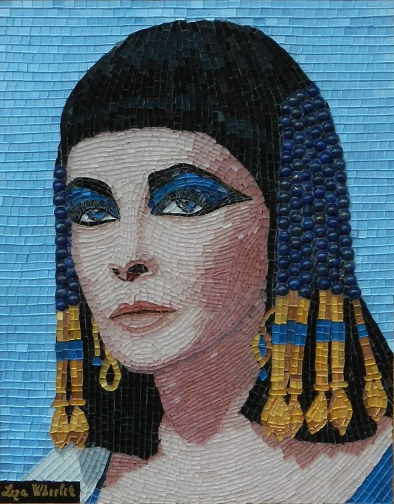 Elizabeth Taylor as Cleopatra - Original, unique,  miniature glass tesserae mosaic portrait