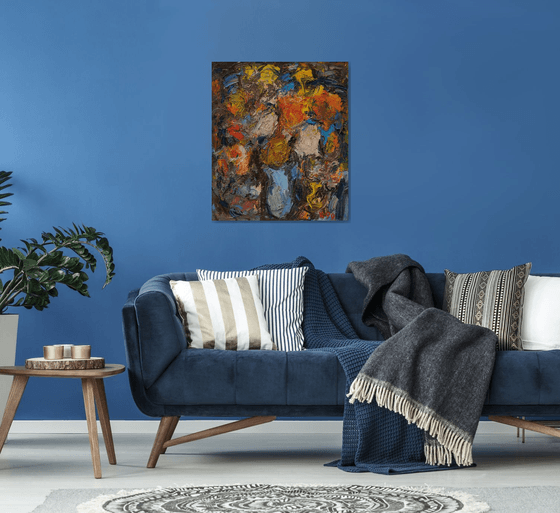 Bouquet in a Blue Vase - Still Life - Flowers - Floral Art - Medium Size - Living Room Decor - Gift