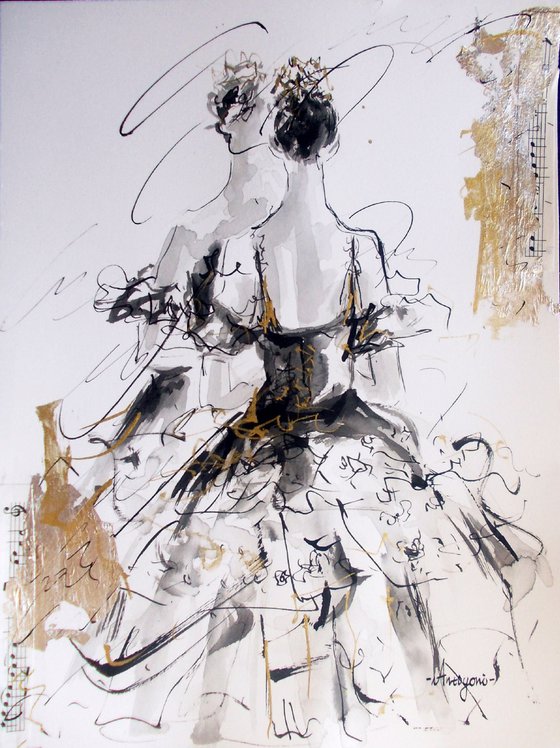Ballerina  ink drawing series-Ballet drawing on paper