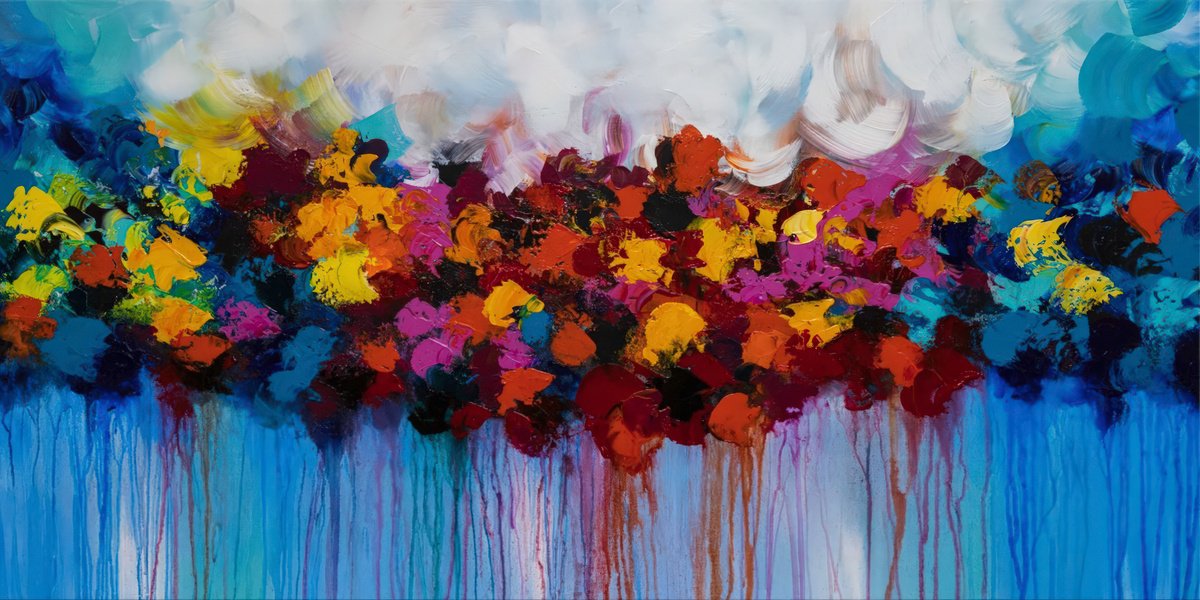 Abstract Acrylic Painting By Art By Catalin, 59 X 30, Love Drops 46, Original Artwork